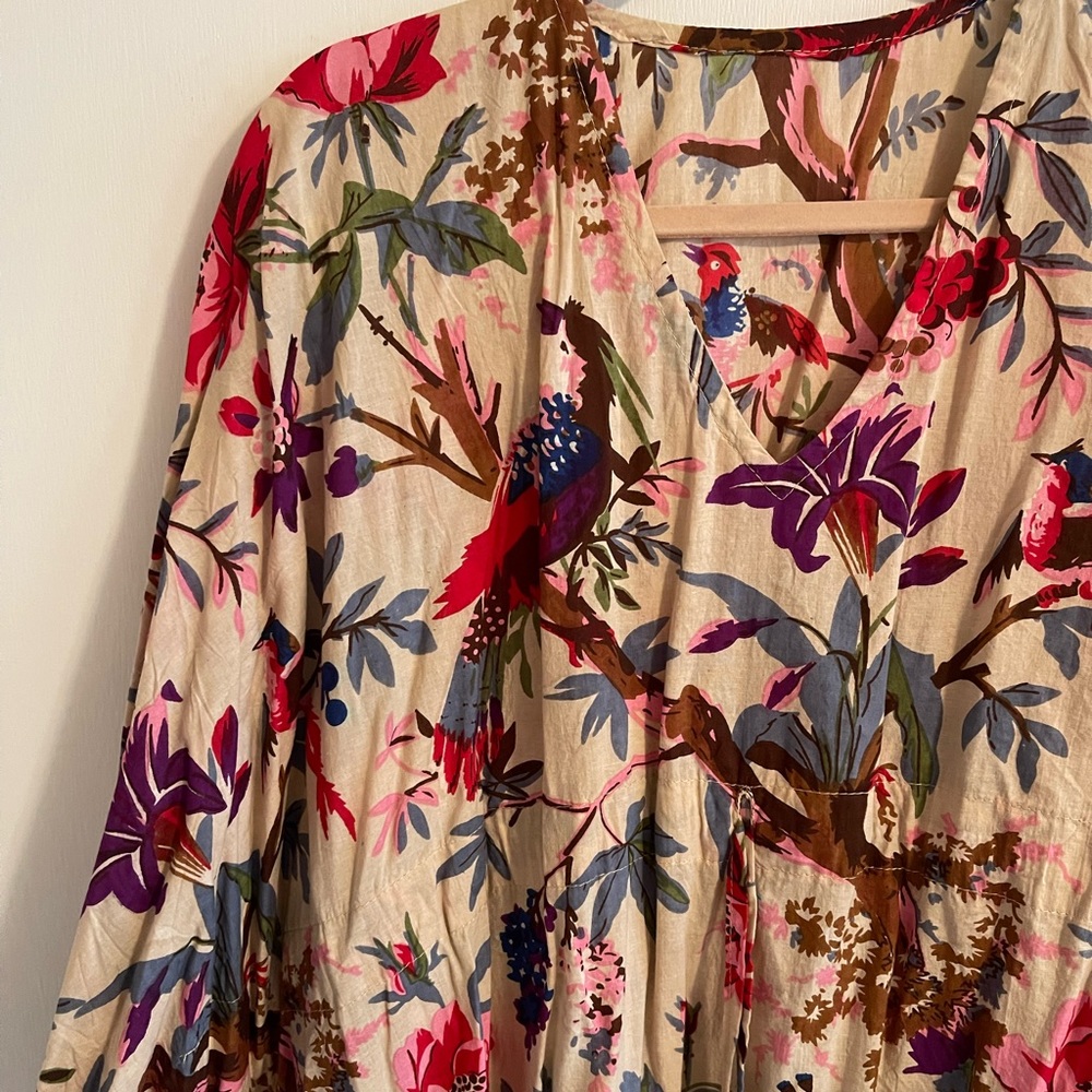 Boho Kimono Coverup Mumu Hippie Bird Print Dress